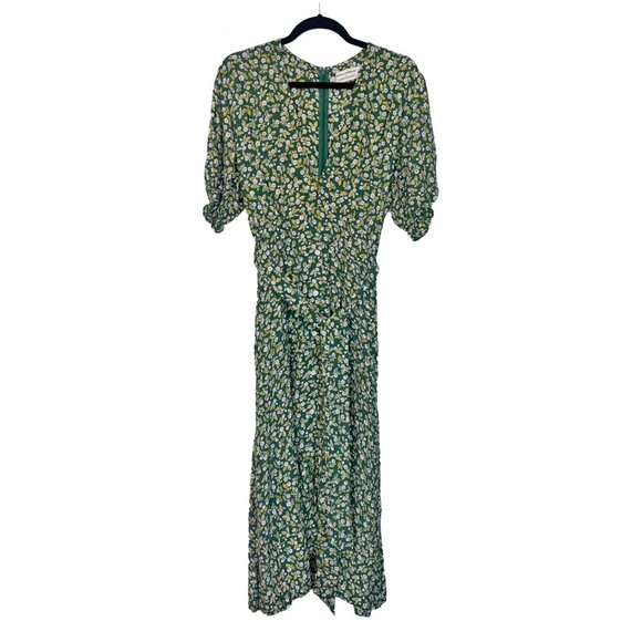 Faithfull The Brand x Anthropologie Farah Green Floral Midi Dress - Size 10 - Picture 2 of 6